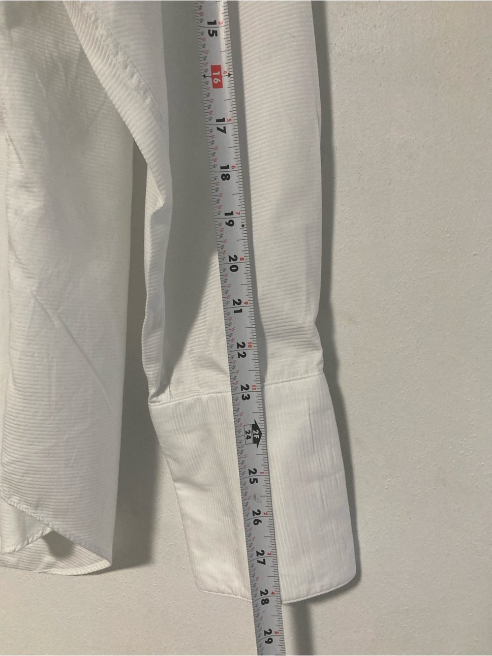 David Donahue Mens White Cotton Dress Shirt French Cuff  Horizontal Rib 17 34/35 - Picture 8 of 16